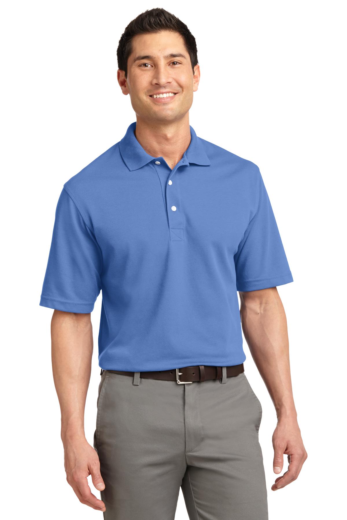 Front View of Riviera Blue Port Authority Rapid Dry Polo. K455