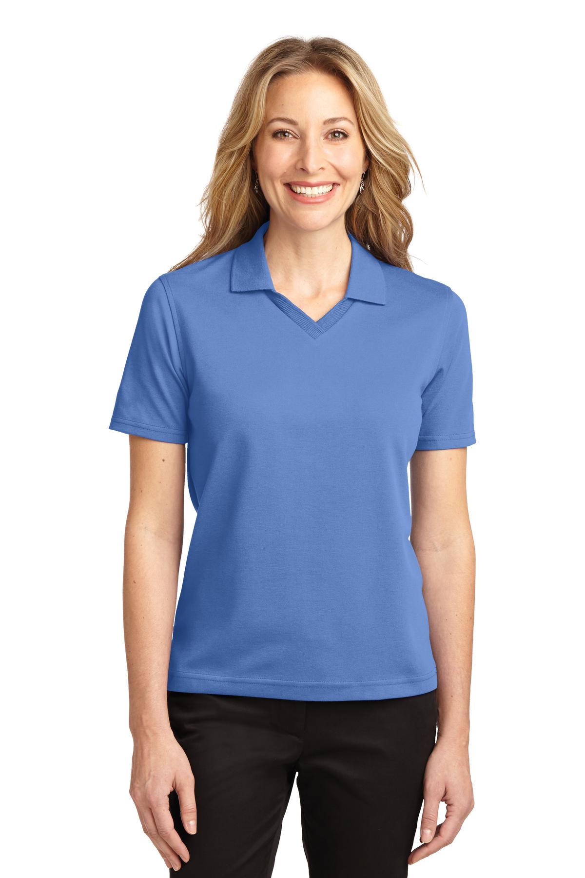 Front View of Riviera Blue Port Authority Women's Rapid Dry Polo. L455