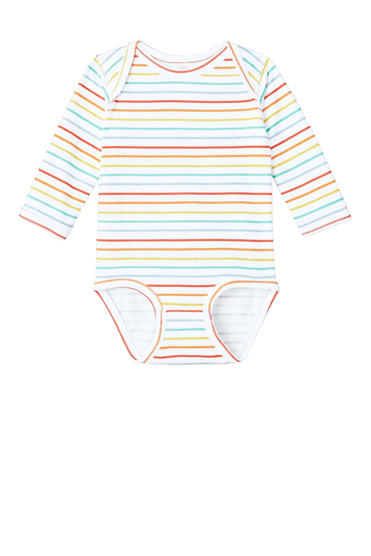 Front View of RnbwStripe Rabbit Skins Infant Long Sleeve Jersey Bodysuit RS4421