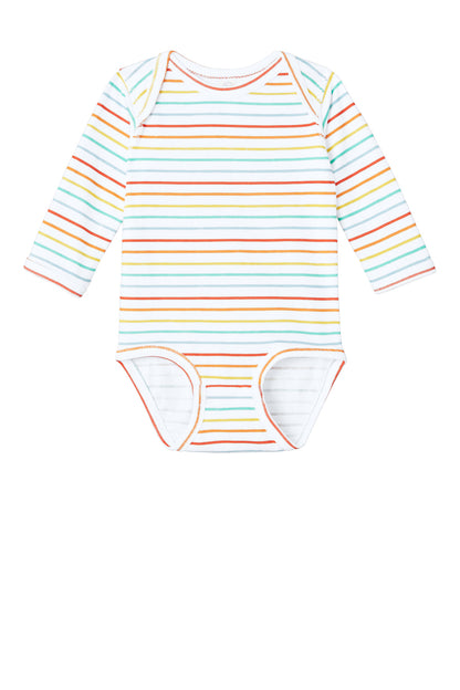 Front View of RnbwStripe Rabbit Skins Infant Long Sleeve Jersey Bodysuit RS4421