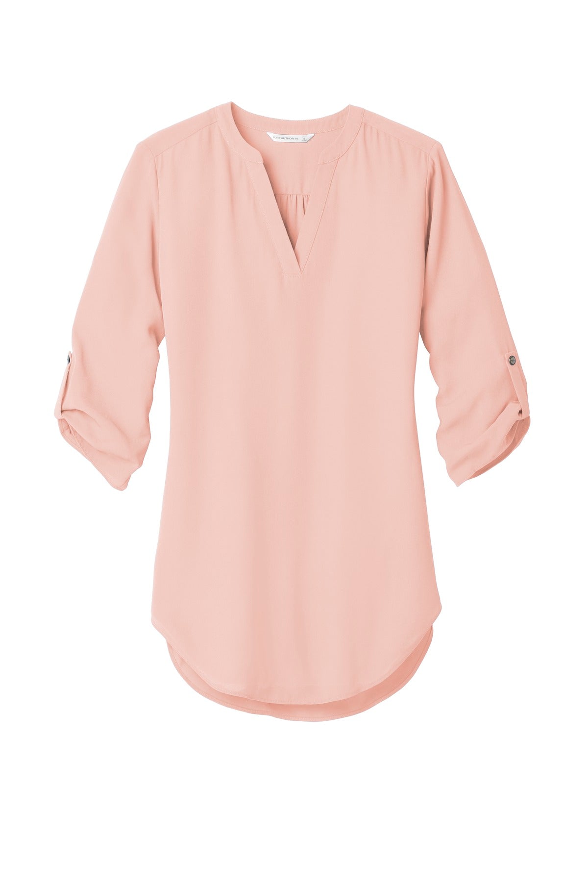 Front View of Rose Quartz Port Authority Women's 3/4-Sleeve Tunic Blouse. LW701