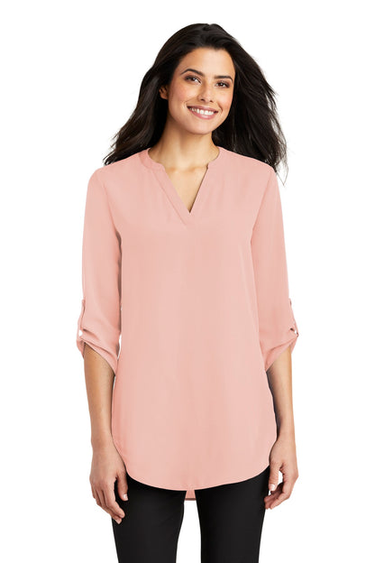 Front View of Rose Quartz Port Authority Women's 3/4-Sleeve Tunic Blouse. LW701