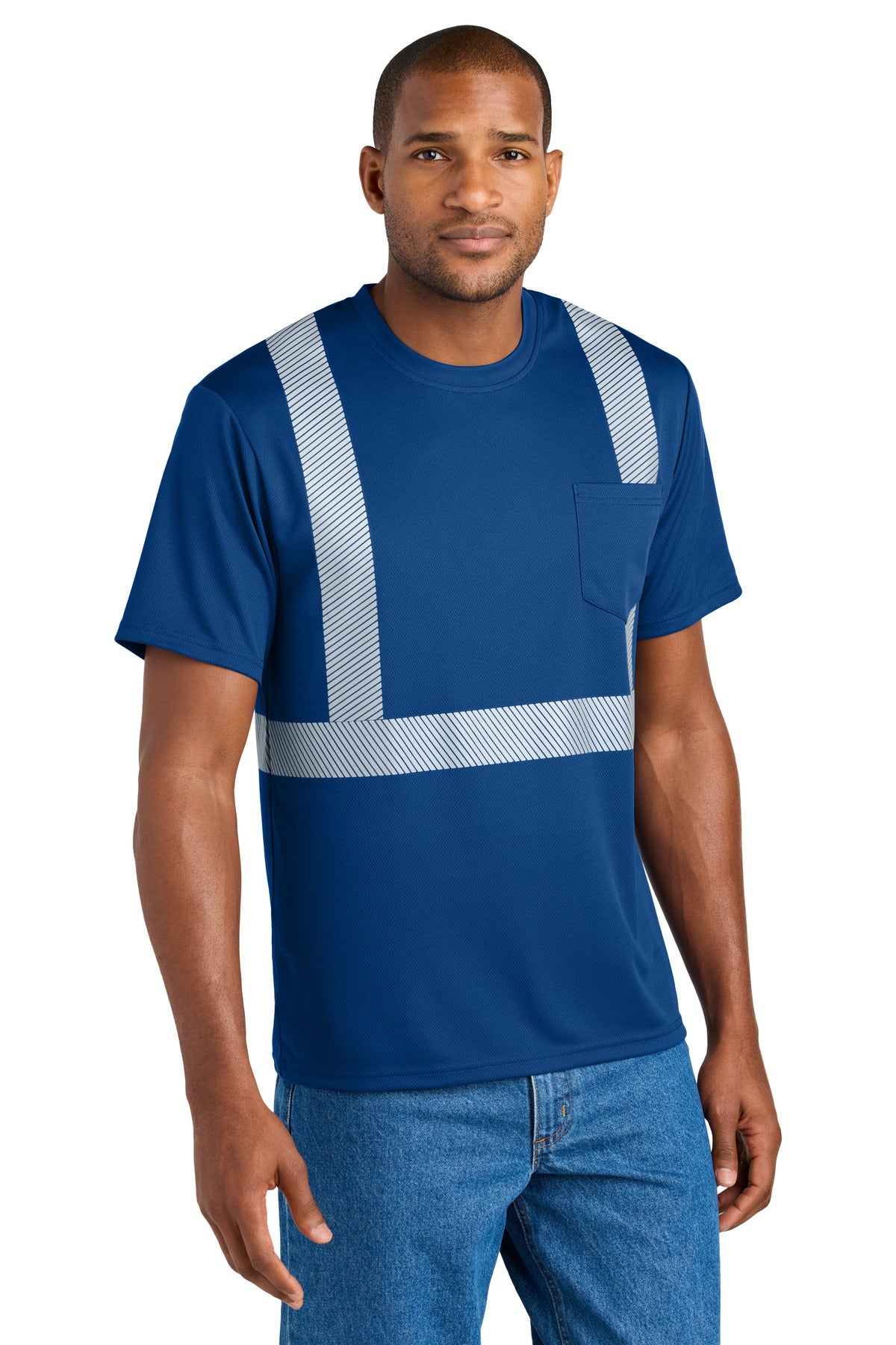 Front View of Royal CornerStone Enhanced Visibility Segmented Tape Tee CS206