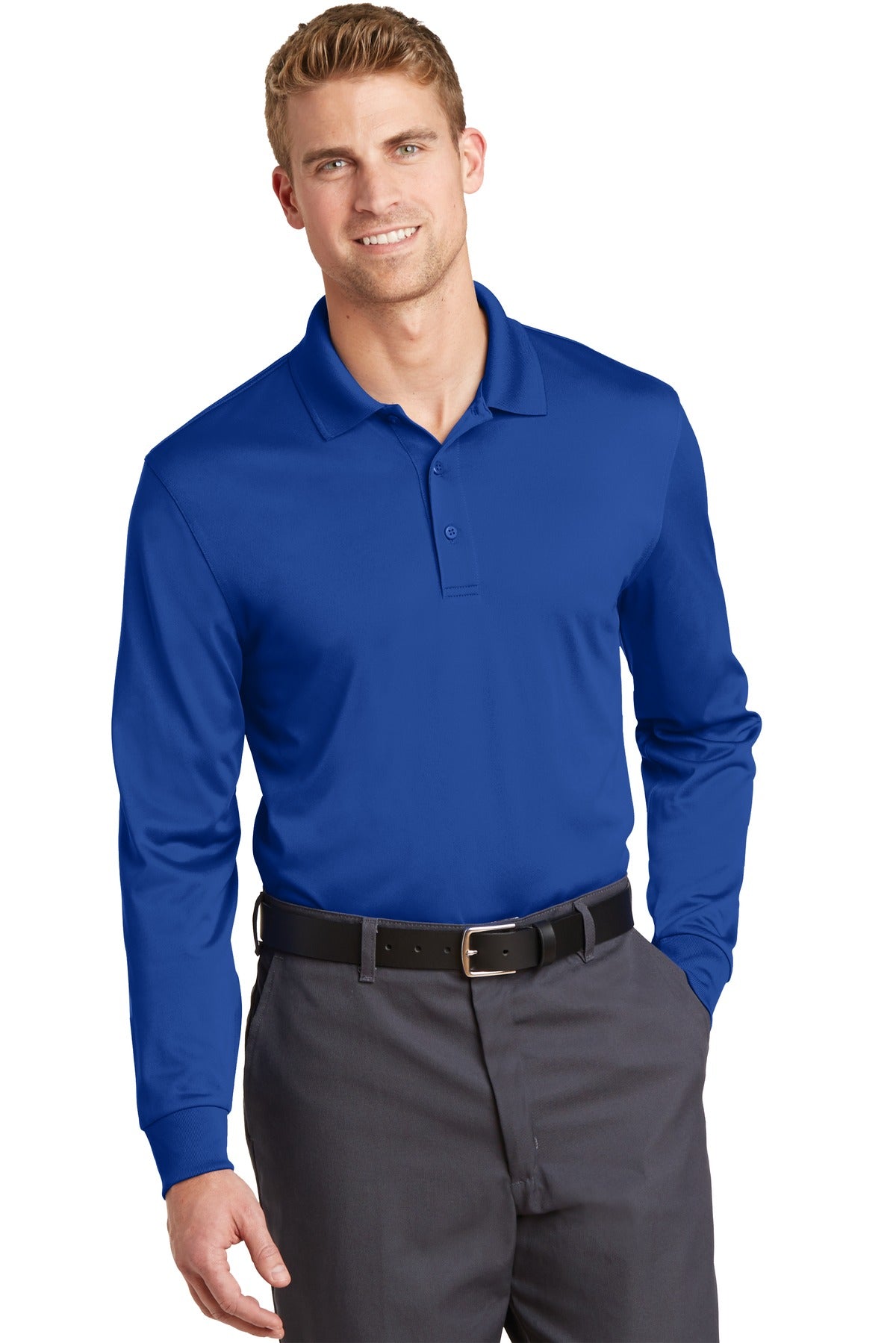 Front View of Royal CornerStone Select Snag-Proof Long Sleeve Polo. CS412LS