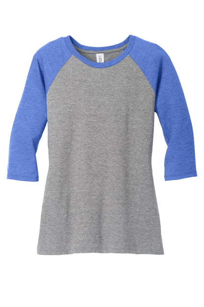 Front View of Royal Fr/Gy Fr District Women's Perfect Tri 3/4-Sleeve Raglan. DM136L