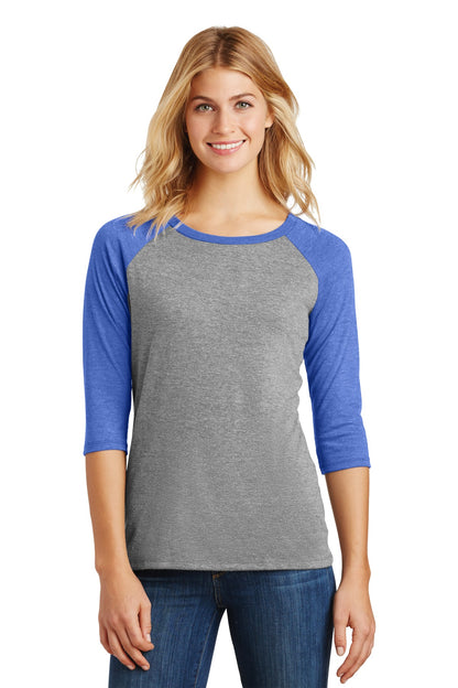 Front View of Royal Fr/Gy Fr District Women's Perfect Tri 3/4-Sleeve Raglan. DM136L