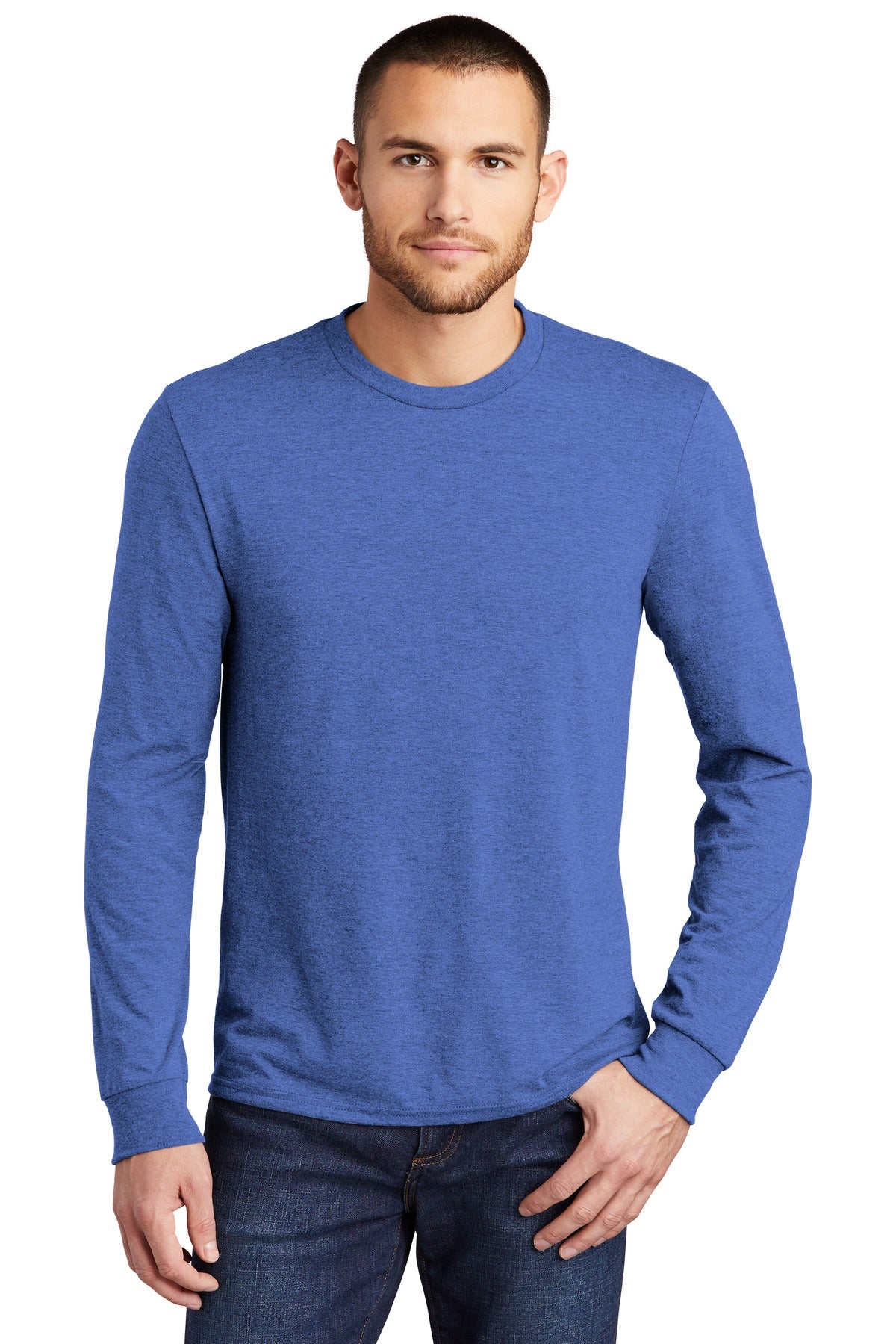 Front View of Royal Frost District Perfect Tri Long Sleeve Tee . DM132
