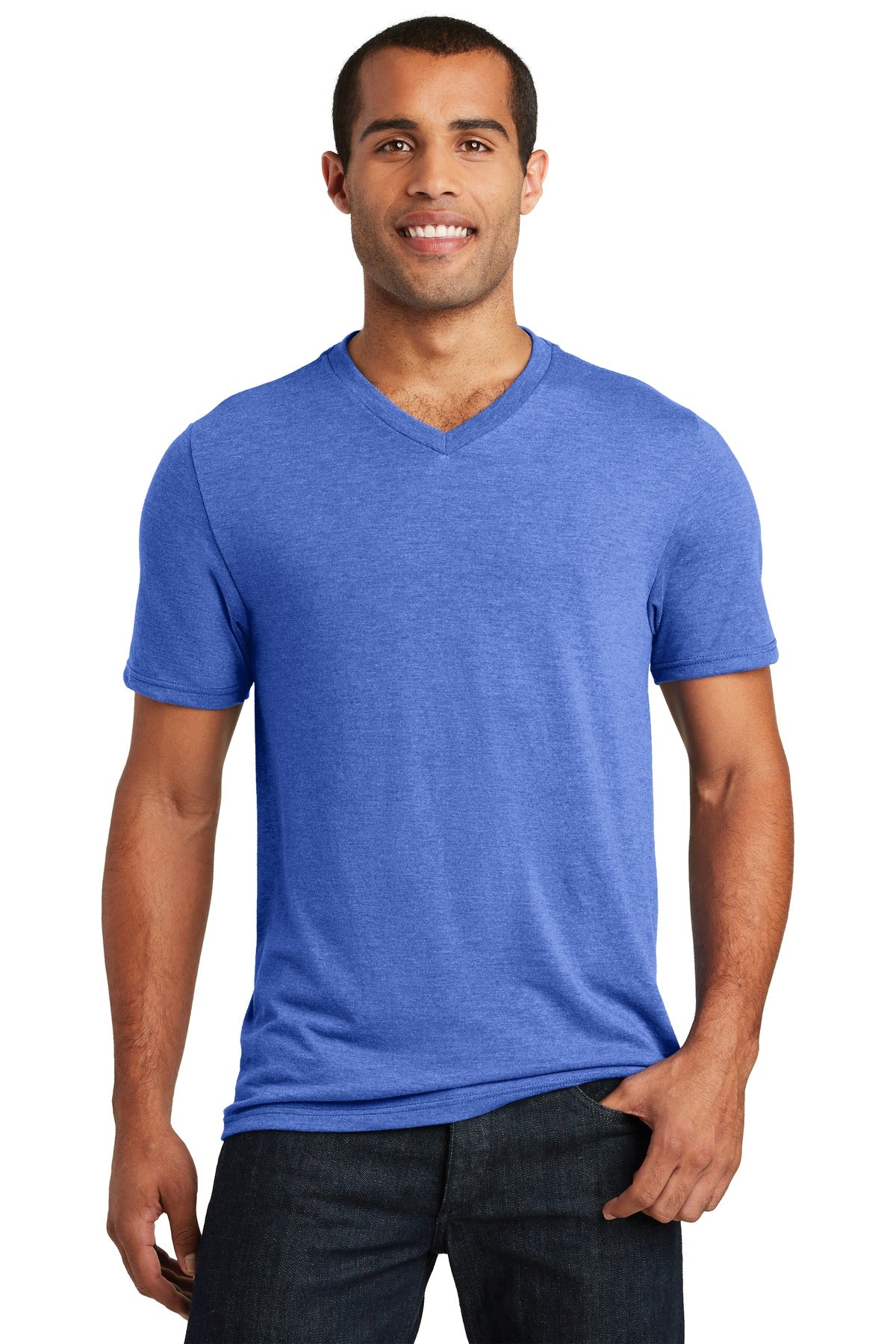 Front View of Royal Frost District Perfect Tri V-Neck Tee. DT1350