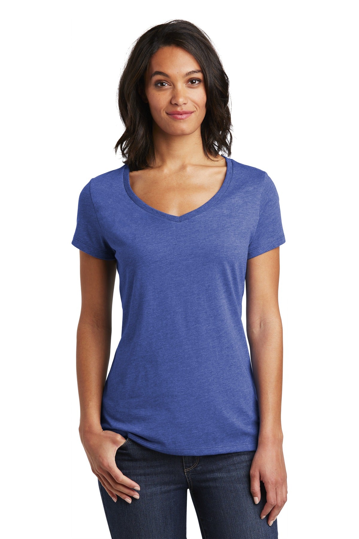 Front View of Royal Frost District Women's Very Important Tee V-Neck. DT6503