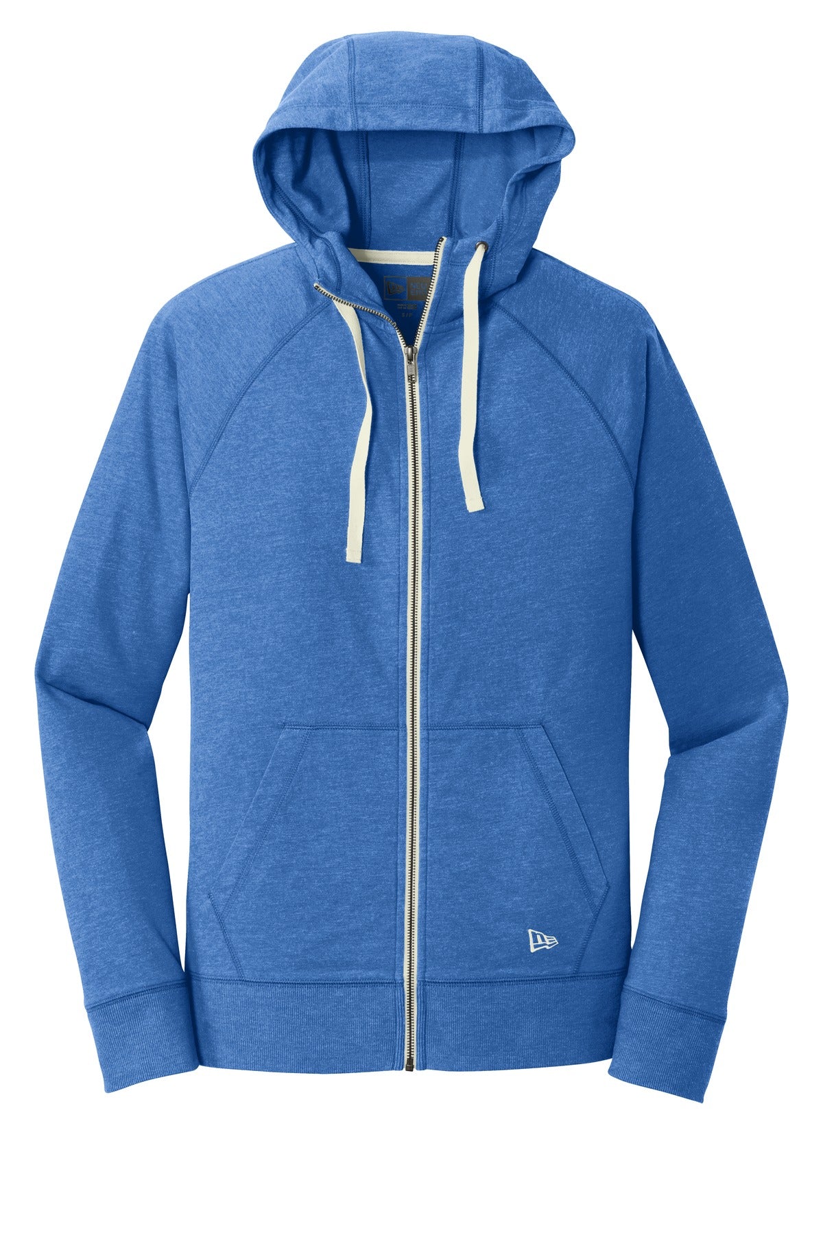 Front View of Royal Heather New Era Sueded Cotton Blend Full-Zip Hoodie. NEA122
