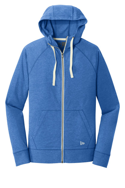 Front View of Royal Heather New Era Sueded Cotton Blend Full-Zip Hoodie. NEA122
