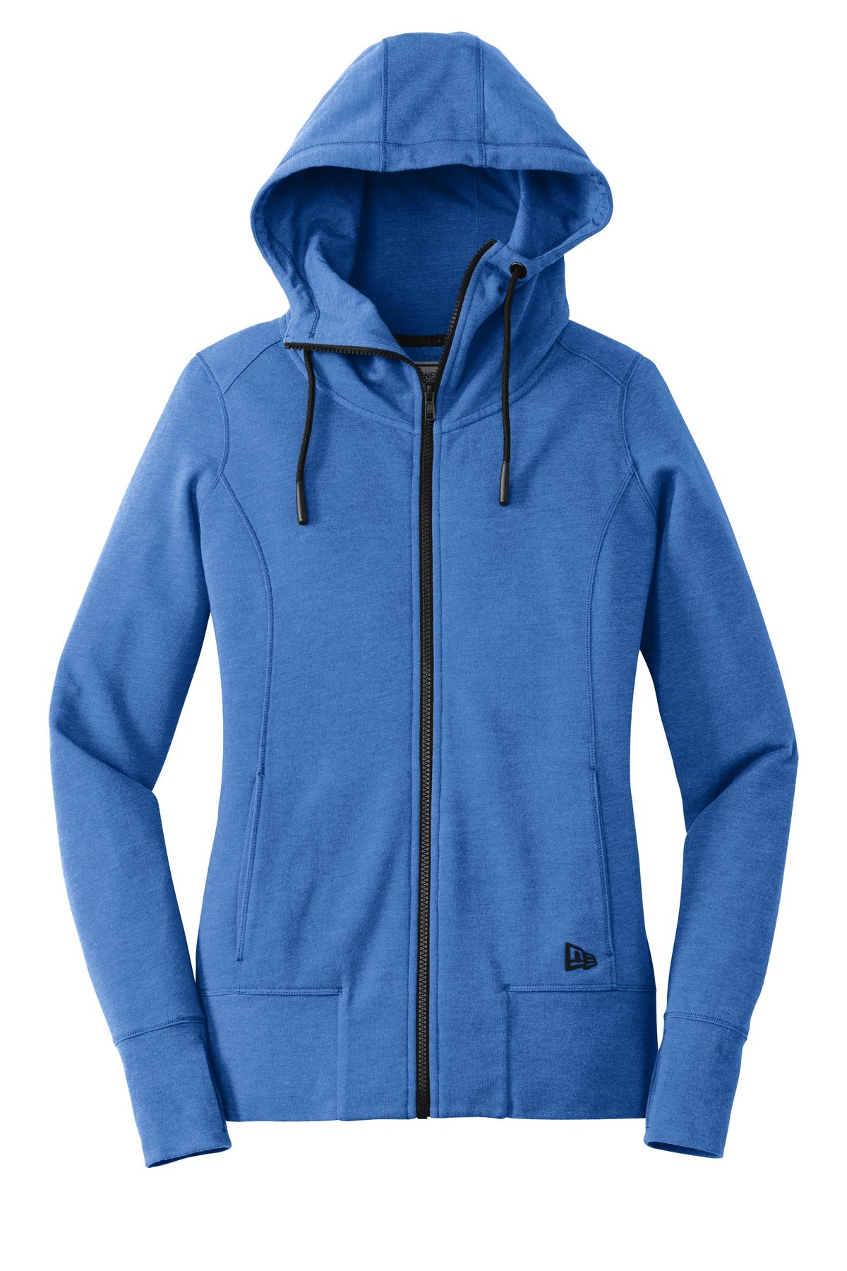 Front View of Royal Heather New Era Women's Tri-Blend Fleece Full-Zip Hoodie. LNEA511
