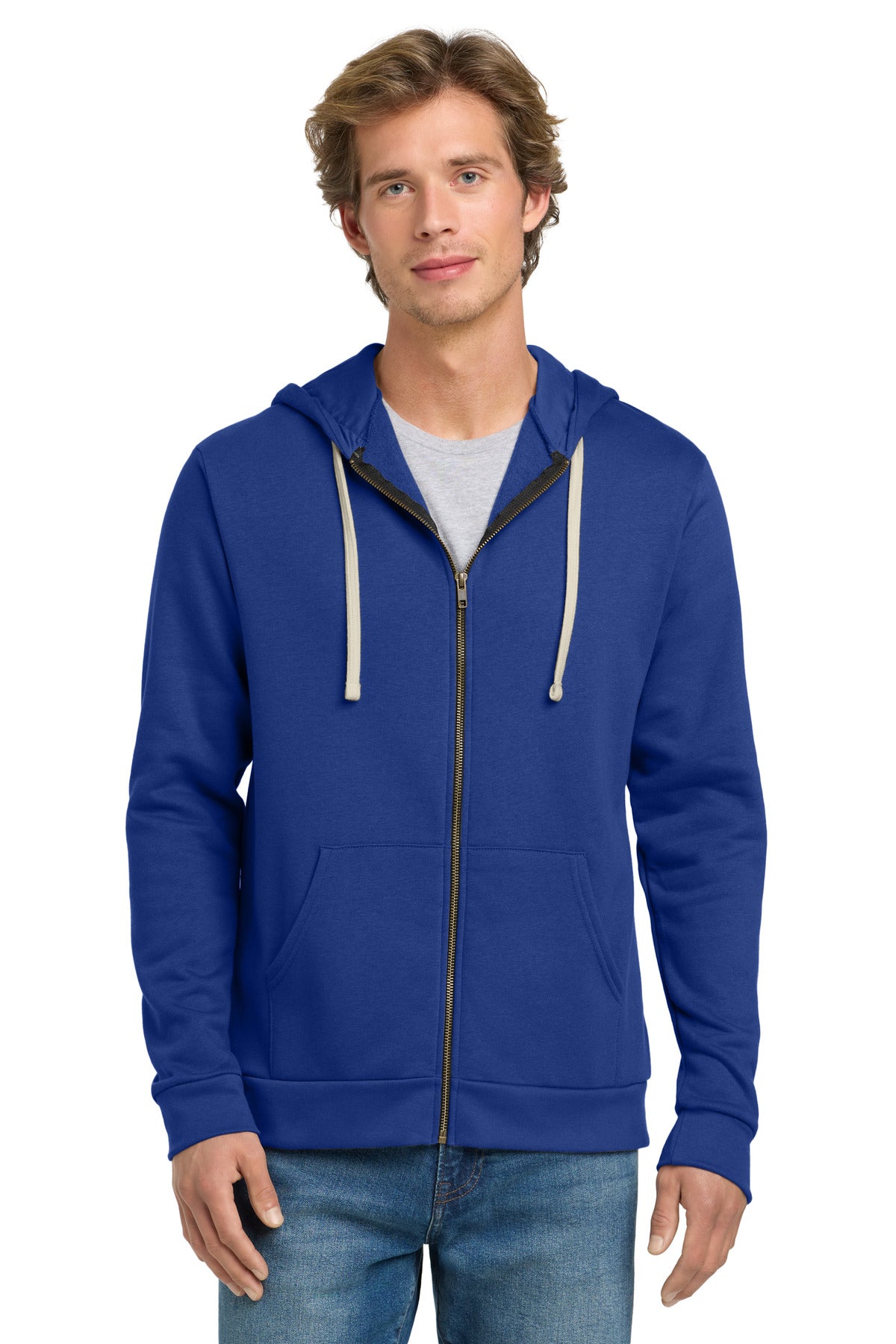 Front View of Royal Next Level Apparel Adult Santa Barbara Zip Hoodie. NL9602