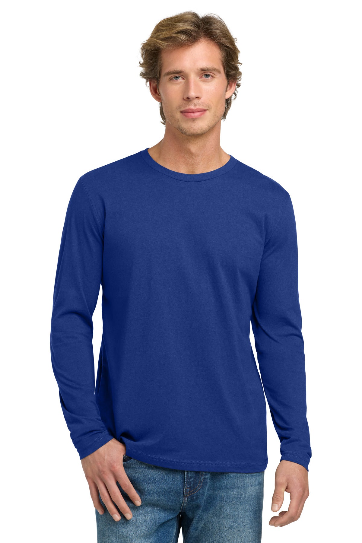 Front View of Royal Next Level Apparel Cotton Long Sleeve Tee. NL3601