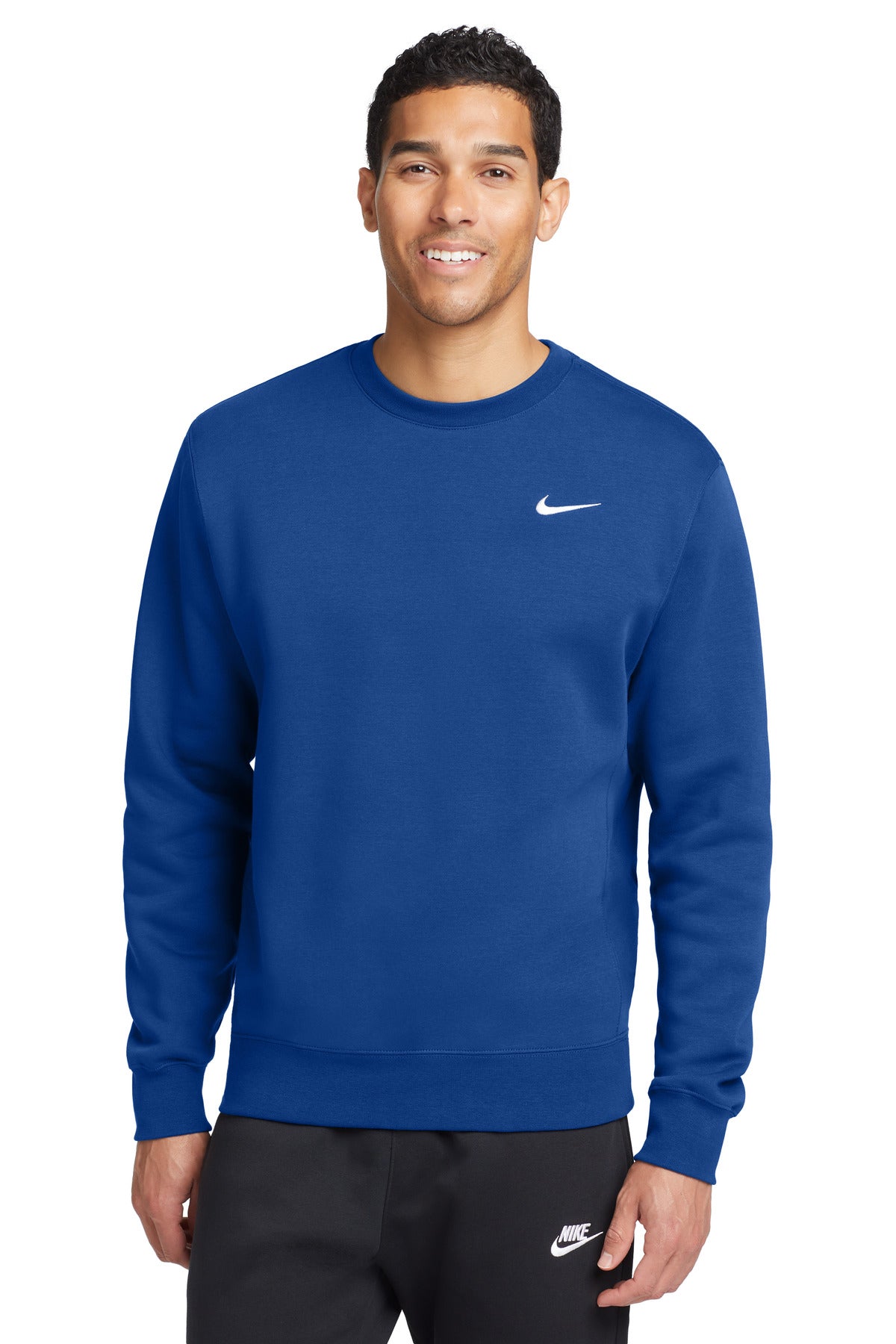 Front View of Royal Nike Club Fleece Crew CJ1614