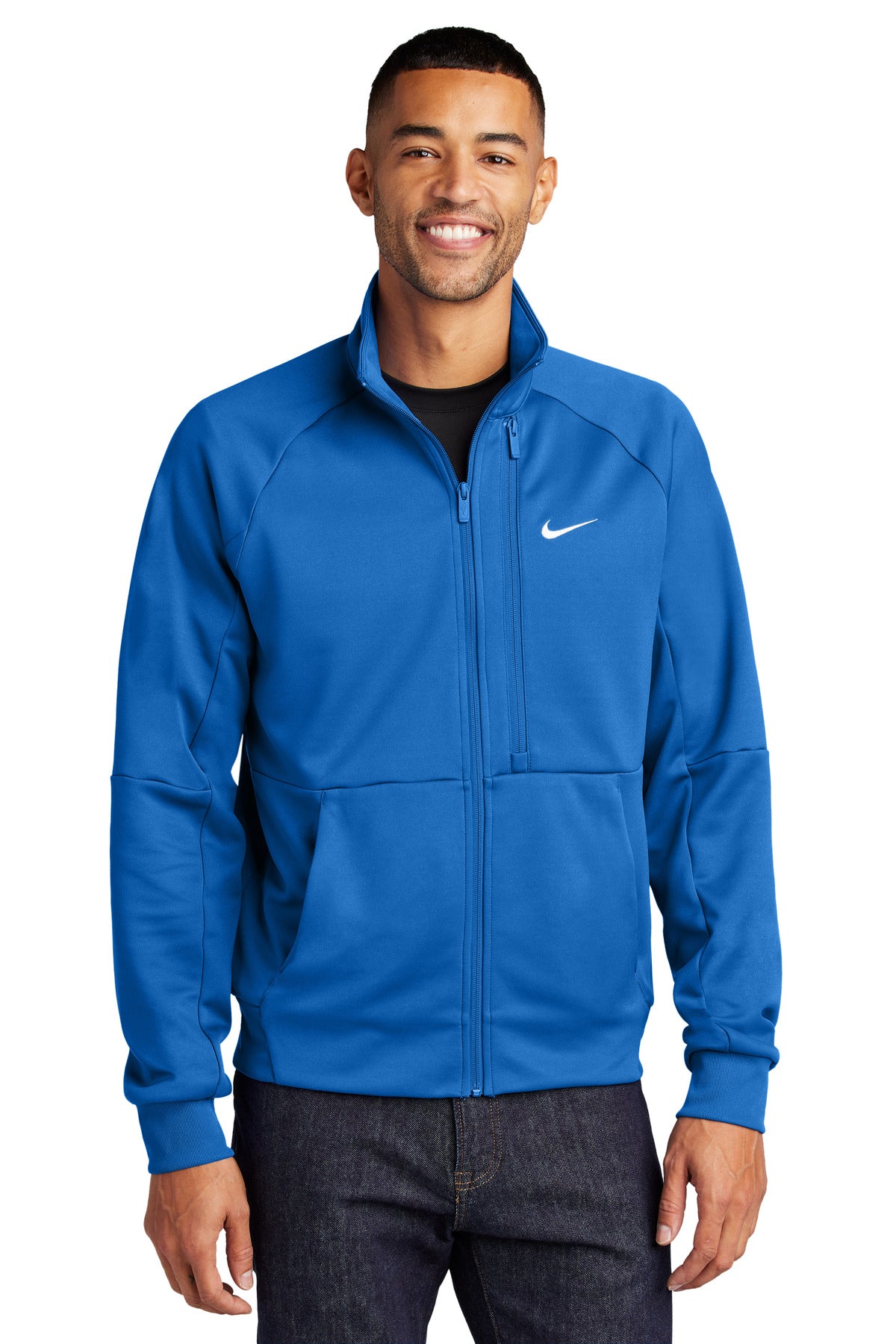 Front View of Royal Nike Full-Zip Chest Swoosh Jacket NKFD9891