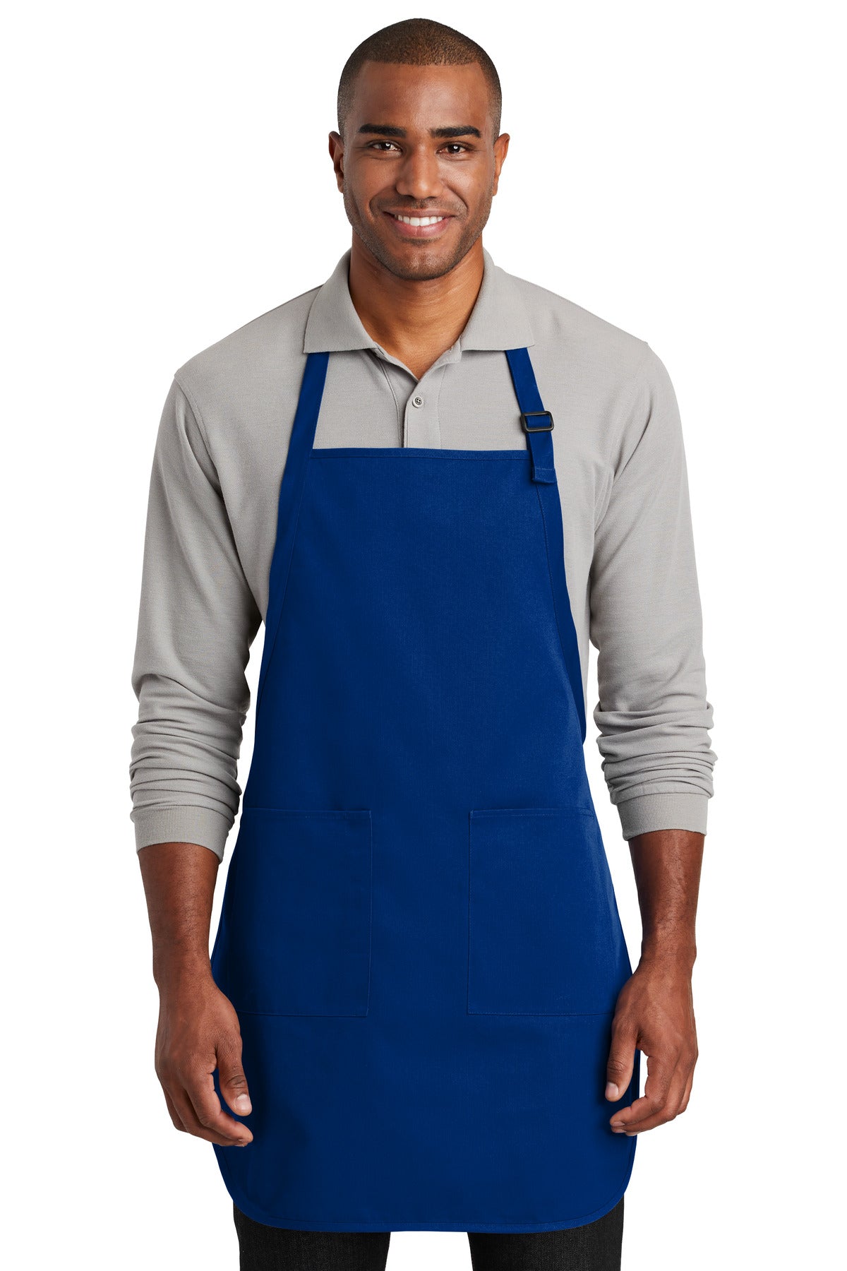 Front View of Royal Port Authority Full-Length Two-Pocket Bib Apron. A600