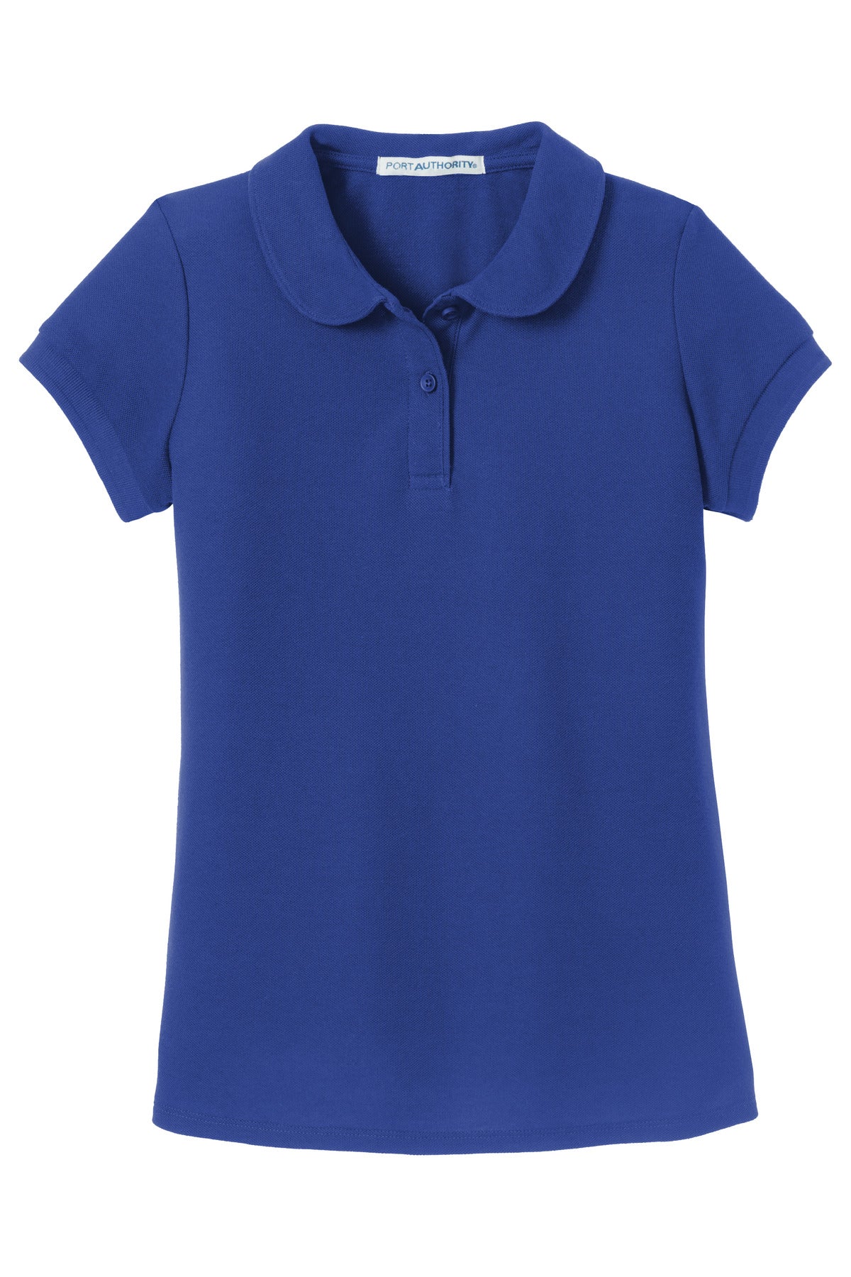 Front View of Royal Port Authority Girls Silk Touch Peter Pan Collar Polo. YG503