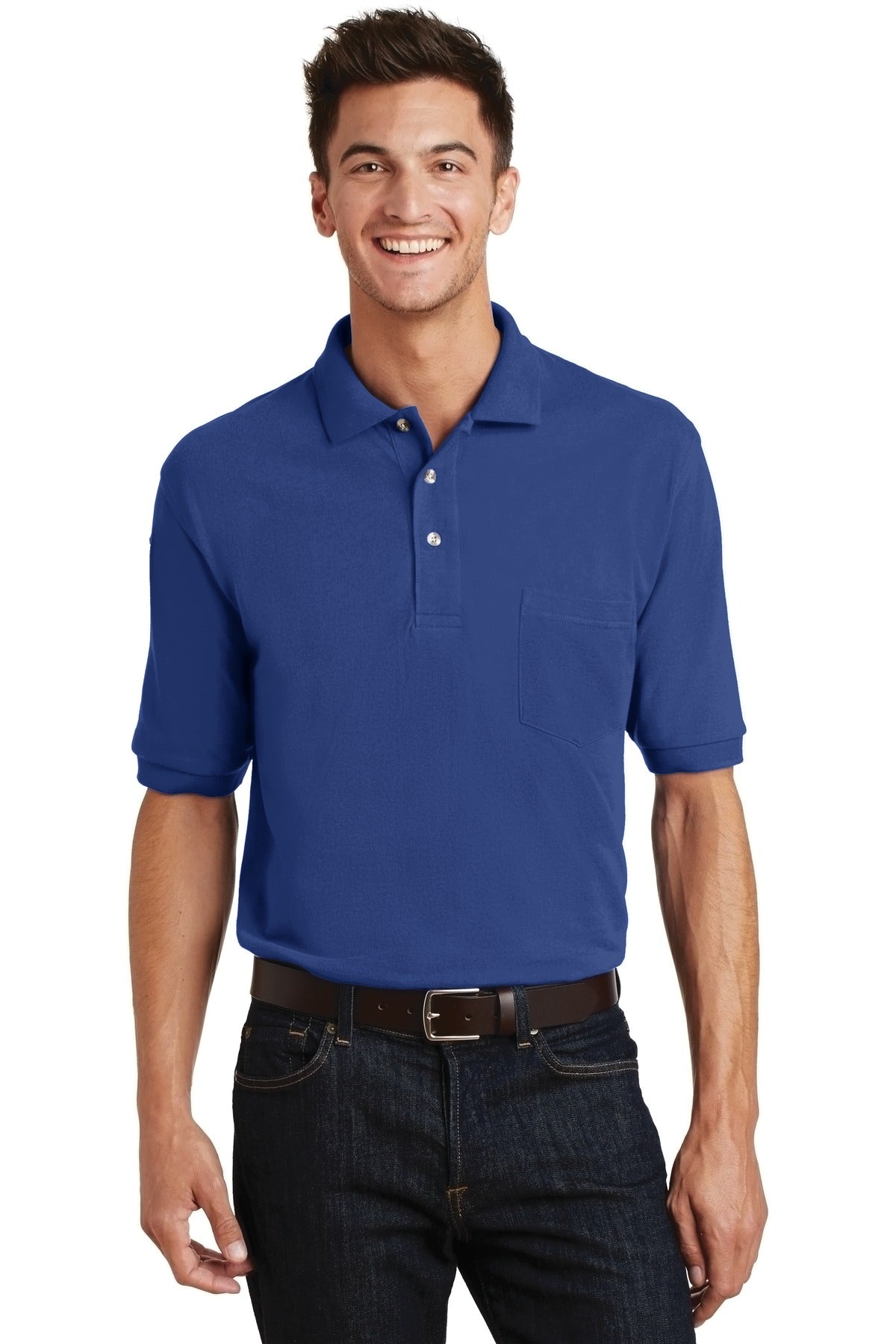 Front View of Royal Port Authority Heavyweight Cotton Pique Polo with Pocket. K420P