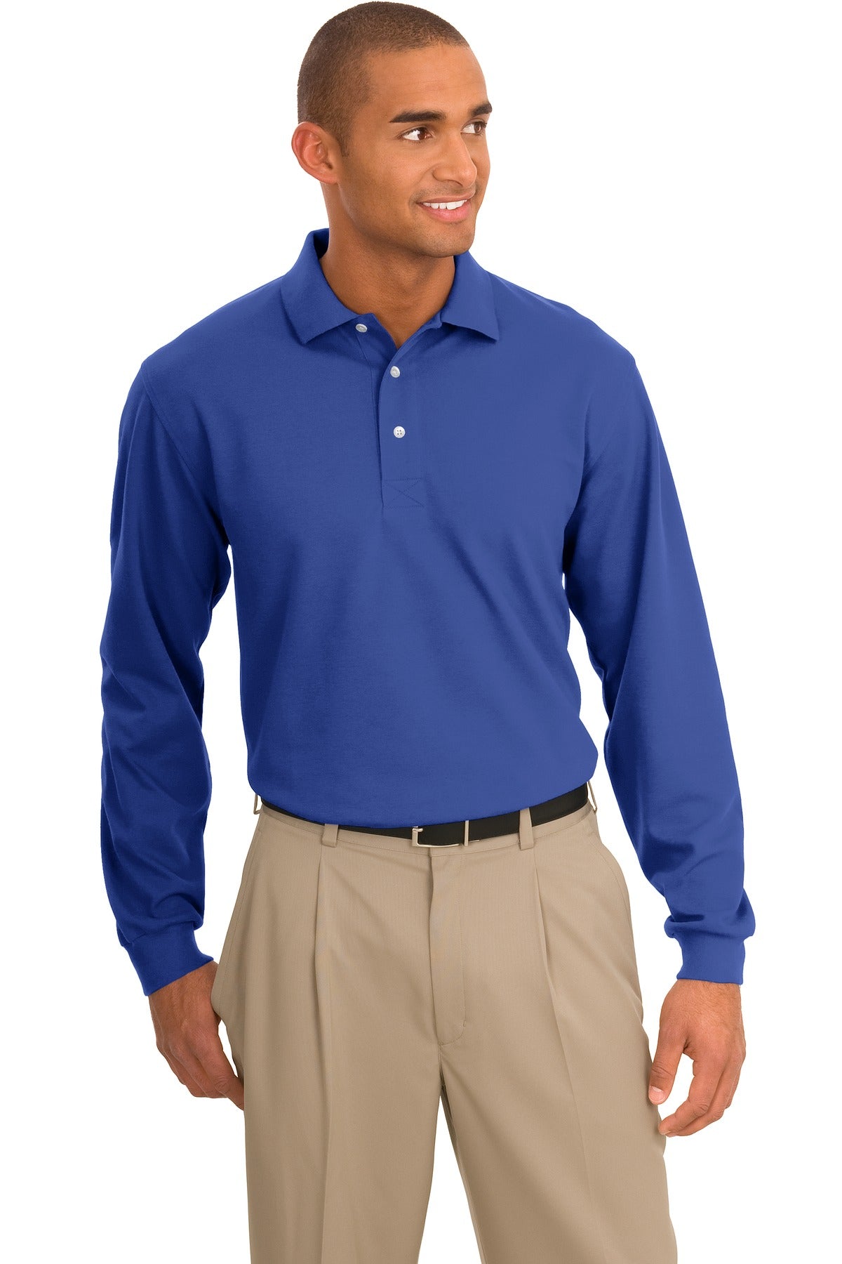 Front View of Royal Port Authority Rapid Dry Long Sleeve Polo. K455LS