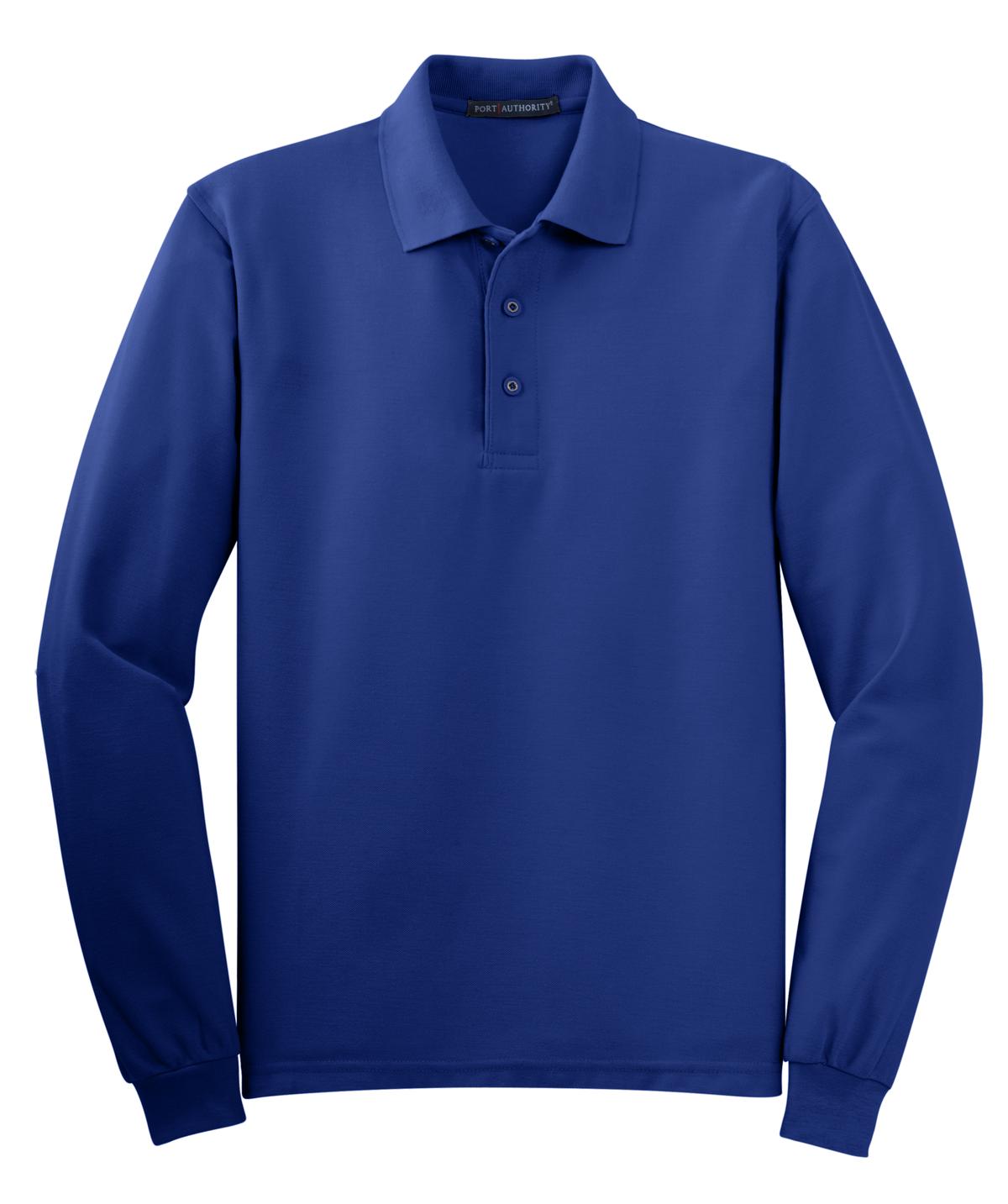 Front View of Royal Port Authority Silk Touch Long Sleeve Polo. K500LS