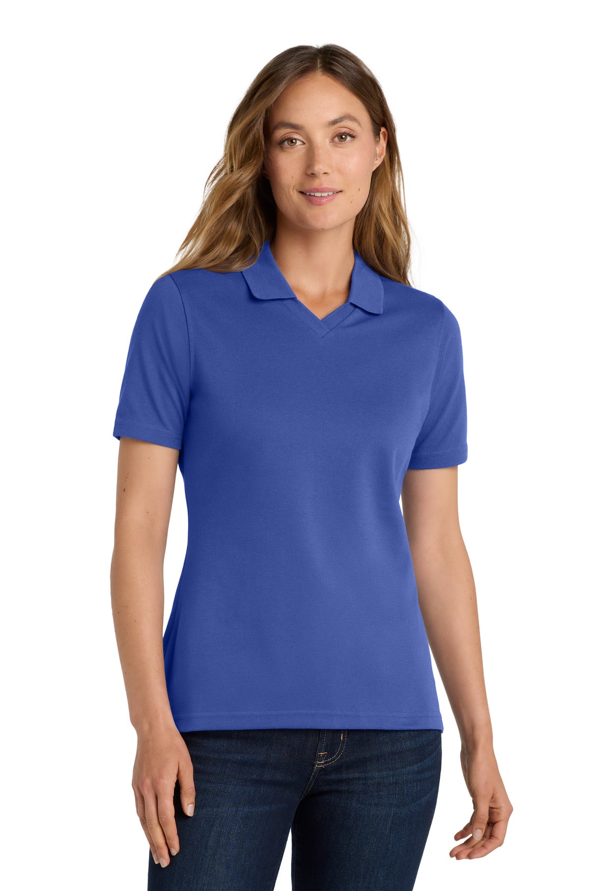 Front View of Royal Port Authority Women's Rapid Dry Polo. L455