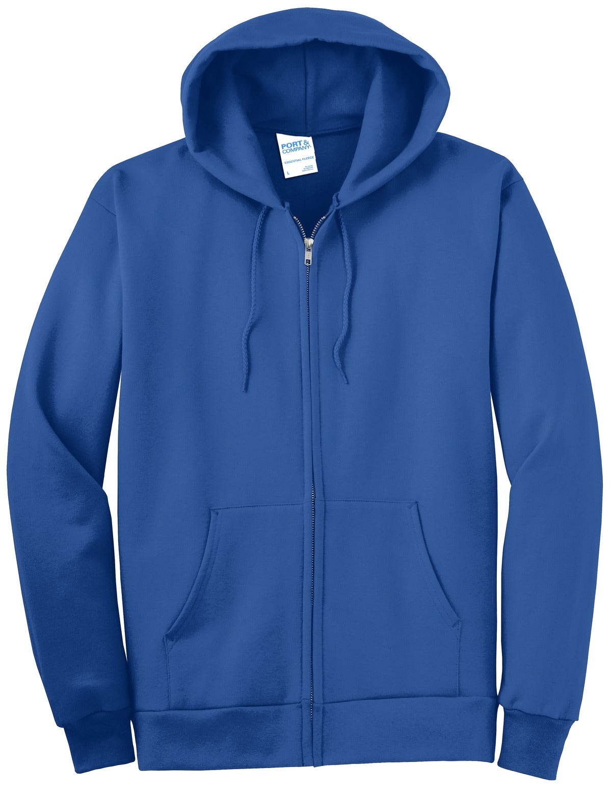 Front View of Royal Port & Company Essential Fleece Full-Zip Hooded Sweatshirt. PC90ZH