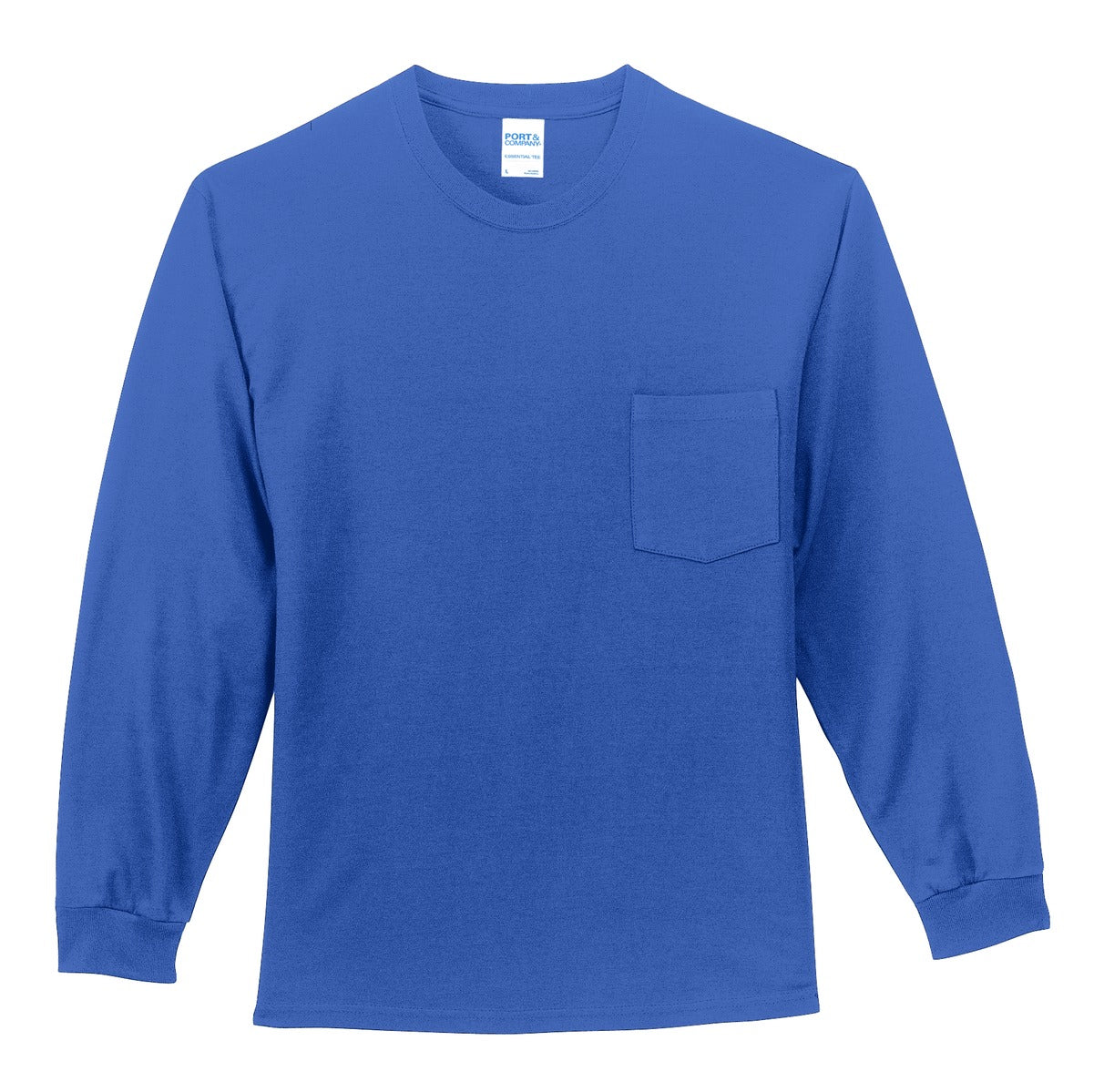 Front View of Royal Port & Company Tall Long Sleeve Essential Pocket Tee. PC61LSPT