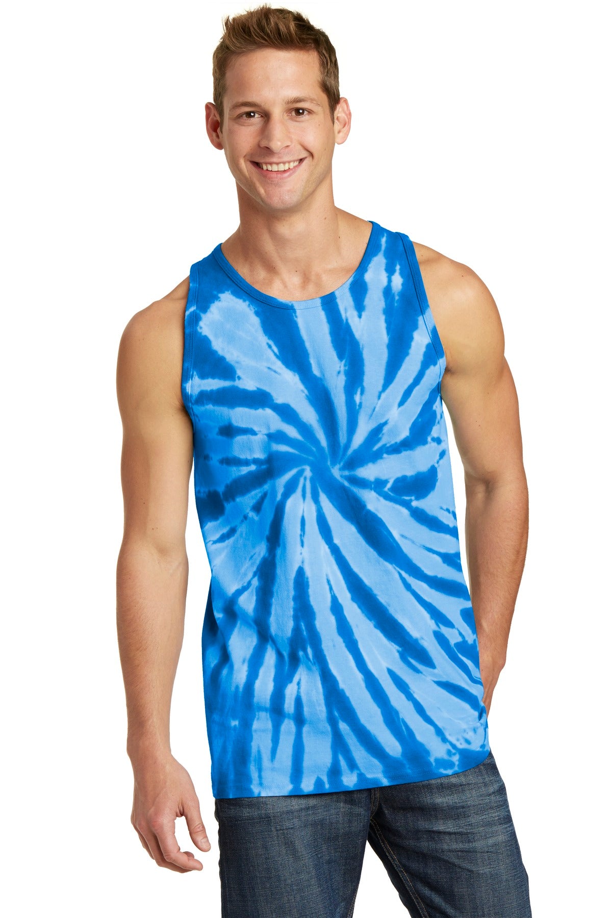 Front View of Royal Port & Company Tie-Dye Tank Top. PC147TT