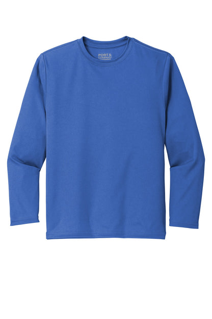 Front View of Royal Port & Company Youth Long Sleeve Performance Tee PC380YLS