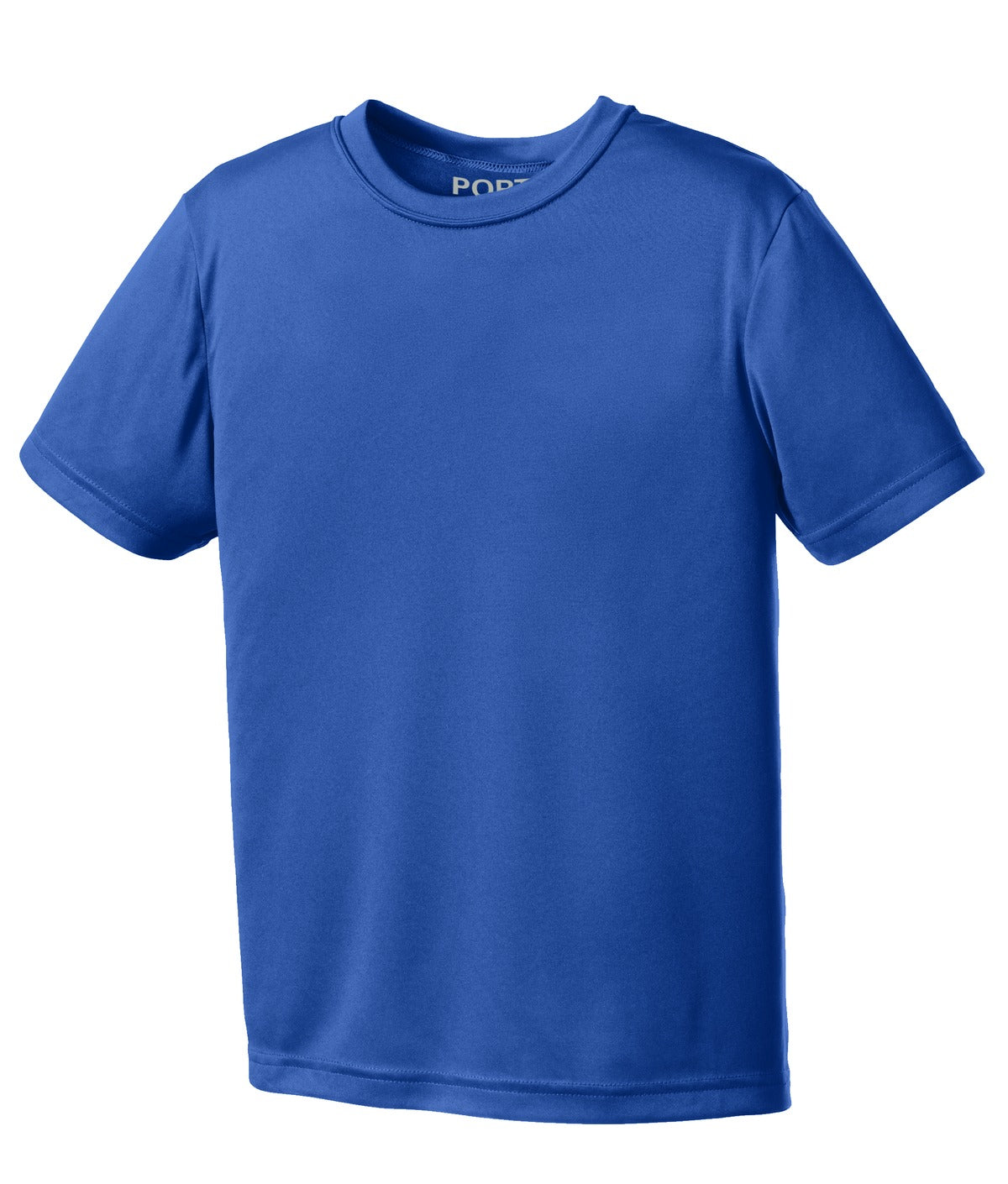 Front View of Royal Port & Company Youth Performance Tee. PC380Y