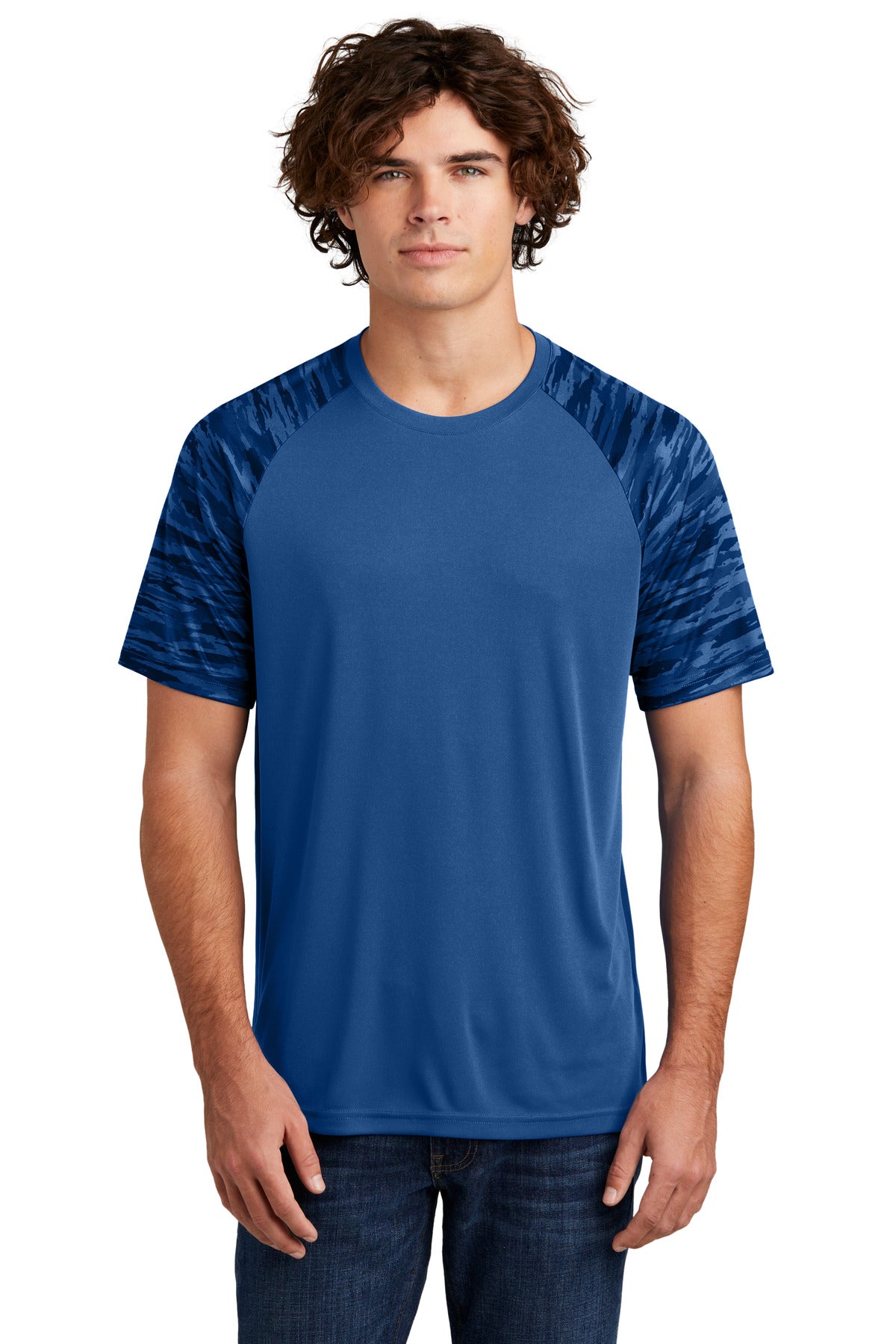 Front View of Royal Sport-Tek Drift Camo Colorblock Tee ST376