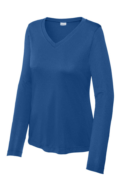 Front View of Royal Sport-Tek Women's Long Sleeve PosiCharge Competitor V-Neck Tee. LST353LS