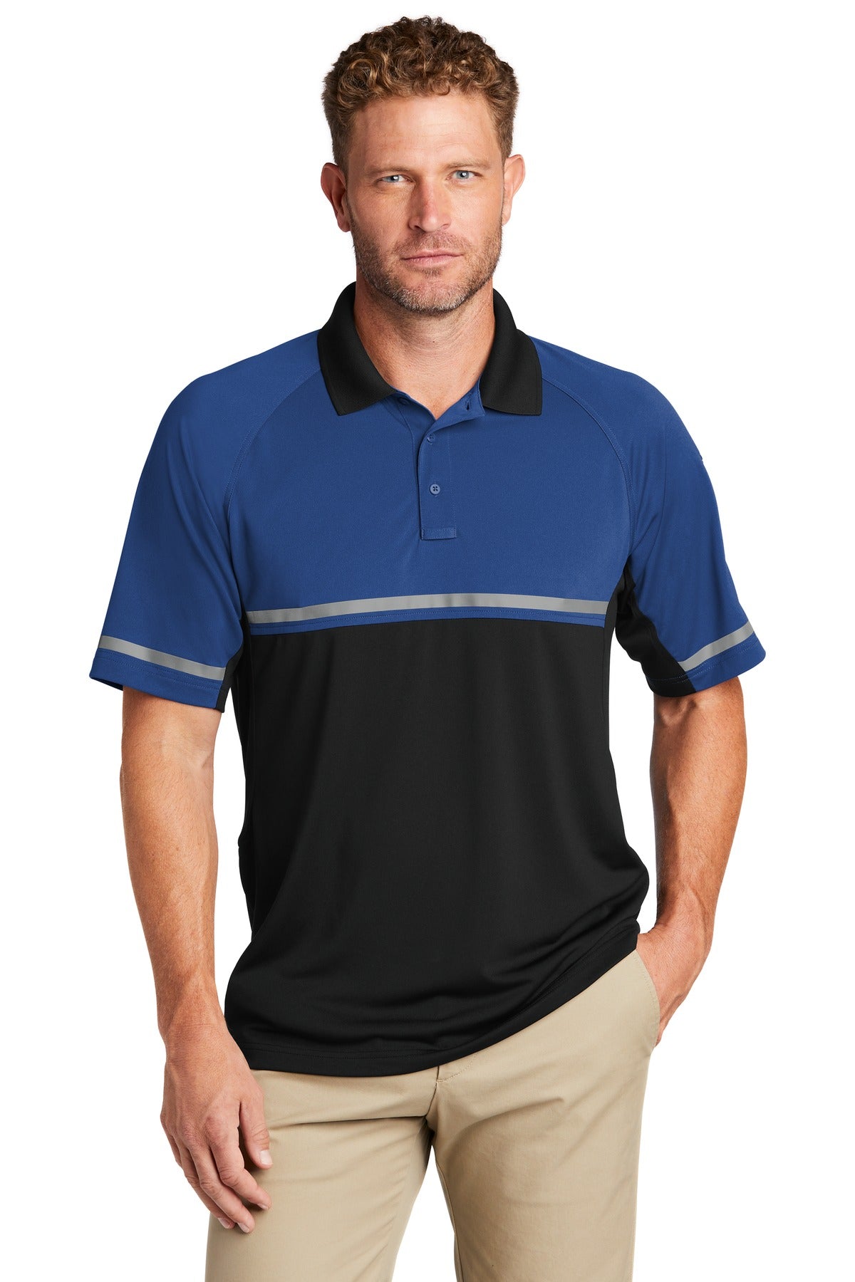 Front View of Royal/Black CornerStone Select Lightweight Snag-Proof Enhanced Visibility Polo CS423