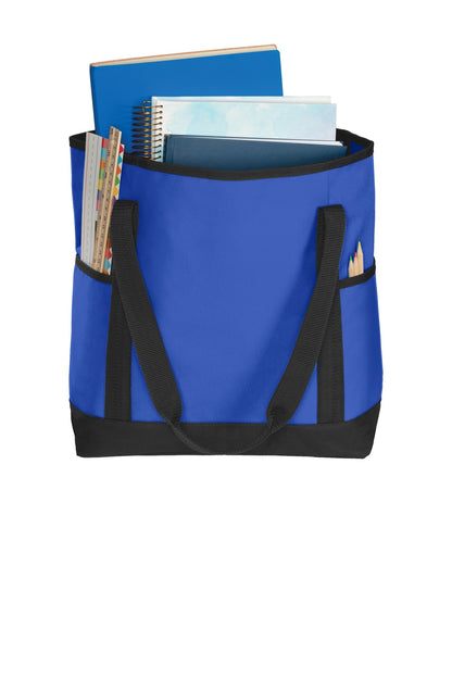 Front View of Royal/Black Port Authority On-The-Go Tote. BG411