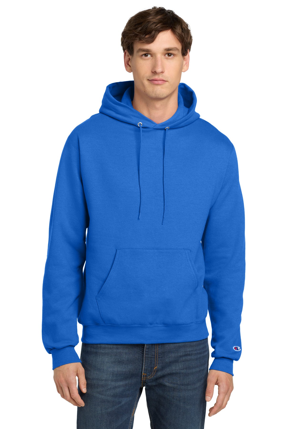 Front View of RoyalBlue Champion Powerblend Pullover Hoodie. S700
