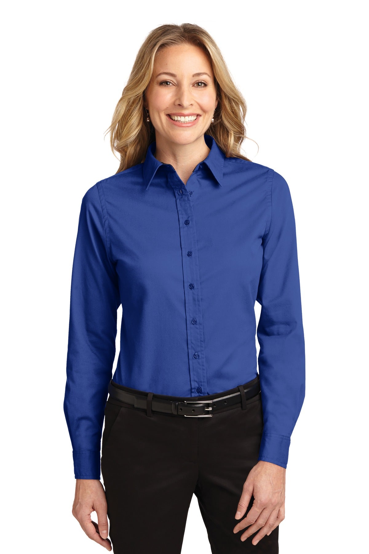 Front View of Royal/Cl Navy Port Authority Women's Long Sleeve Easy Care Shirt. L608