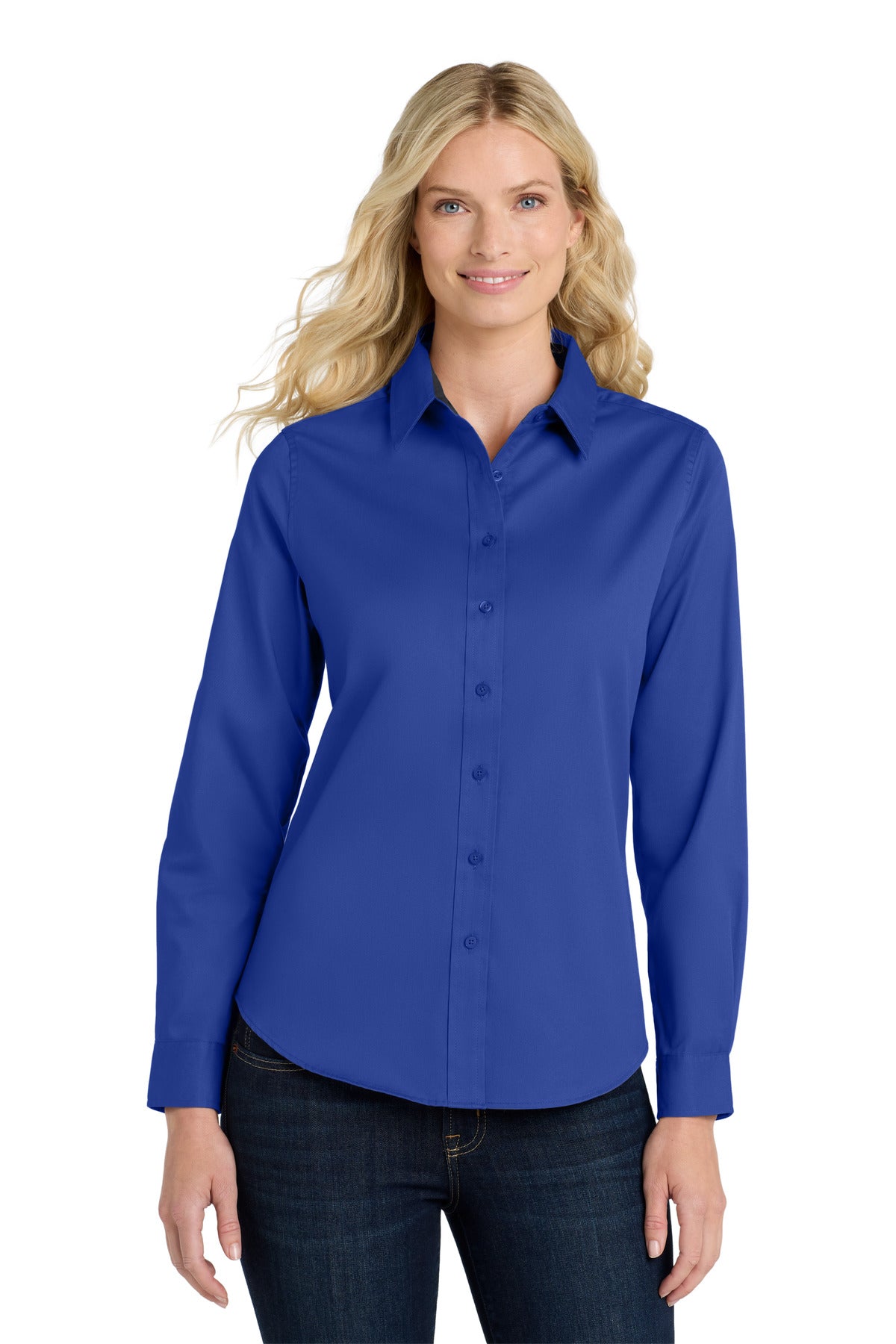 Front View of Royal/Cl Navy Port Authority Women's Long Sleeve Easy Care Shirt. L608