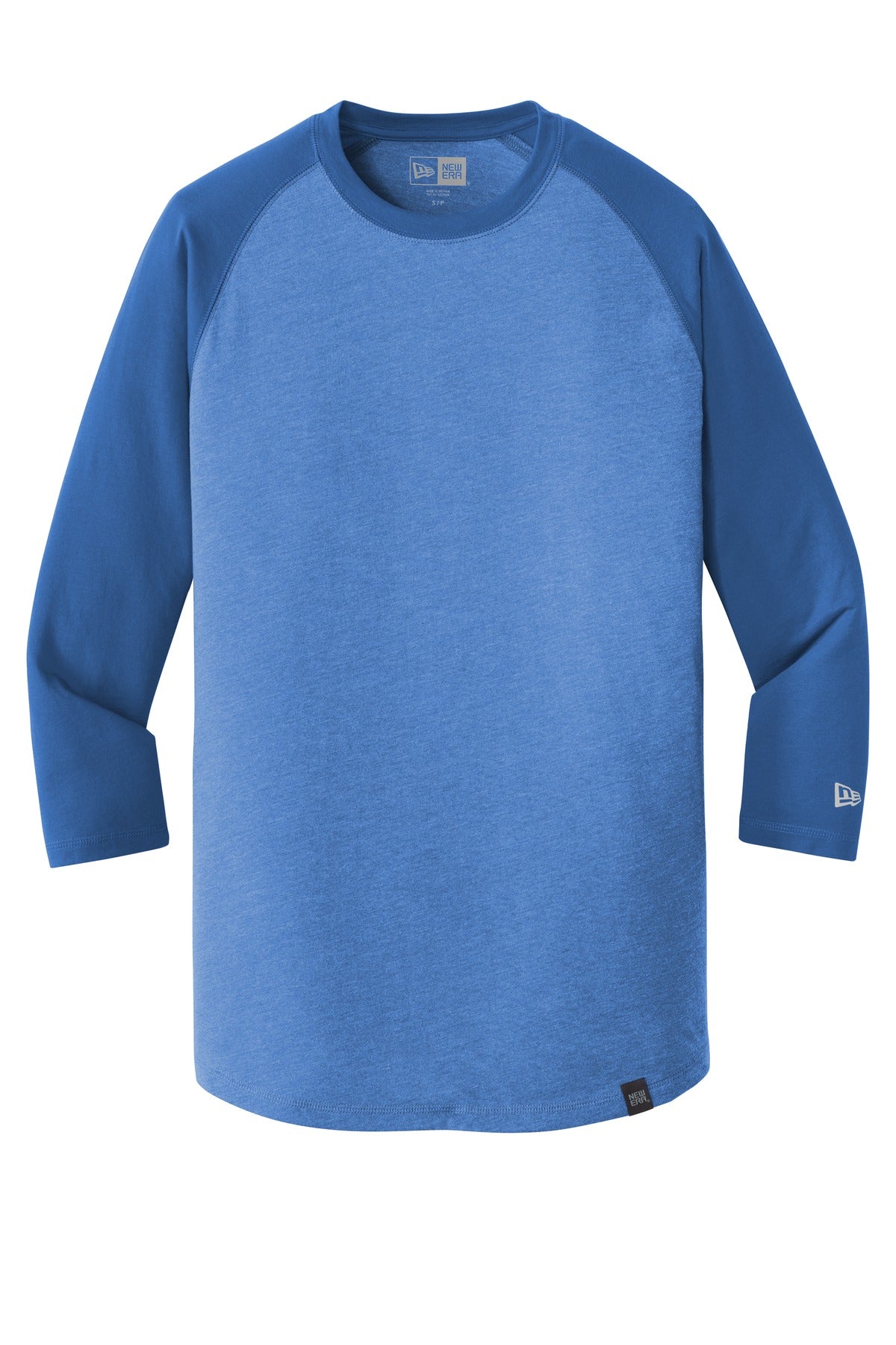 Front View of Royal/Royal He New Era Heritage Blend 3/4-Sleeve Baseball Raglan Tee. NEA104