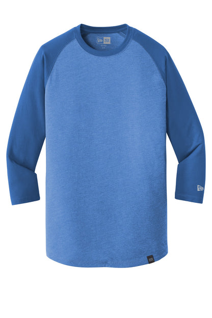 Front View of Royal/Royal He New Era Heritage Blend 3/4-Sleeve Baseball Raglan Tee. NEA104
