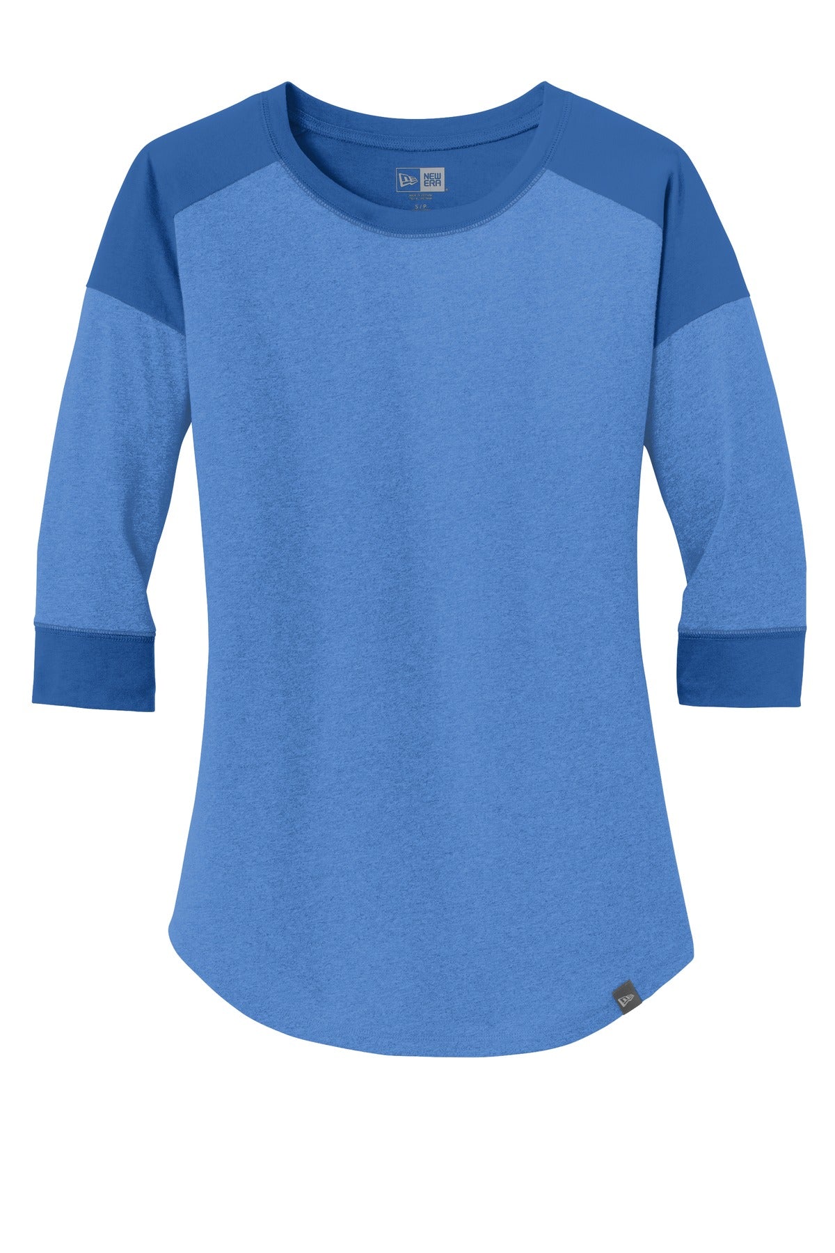 Front View of Royal/Royal He New Era Women's Heritage Blend 3/4-Sleeve Baseball Raglan Tee. LNEA104