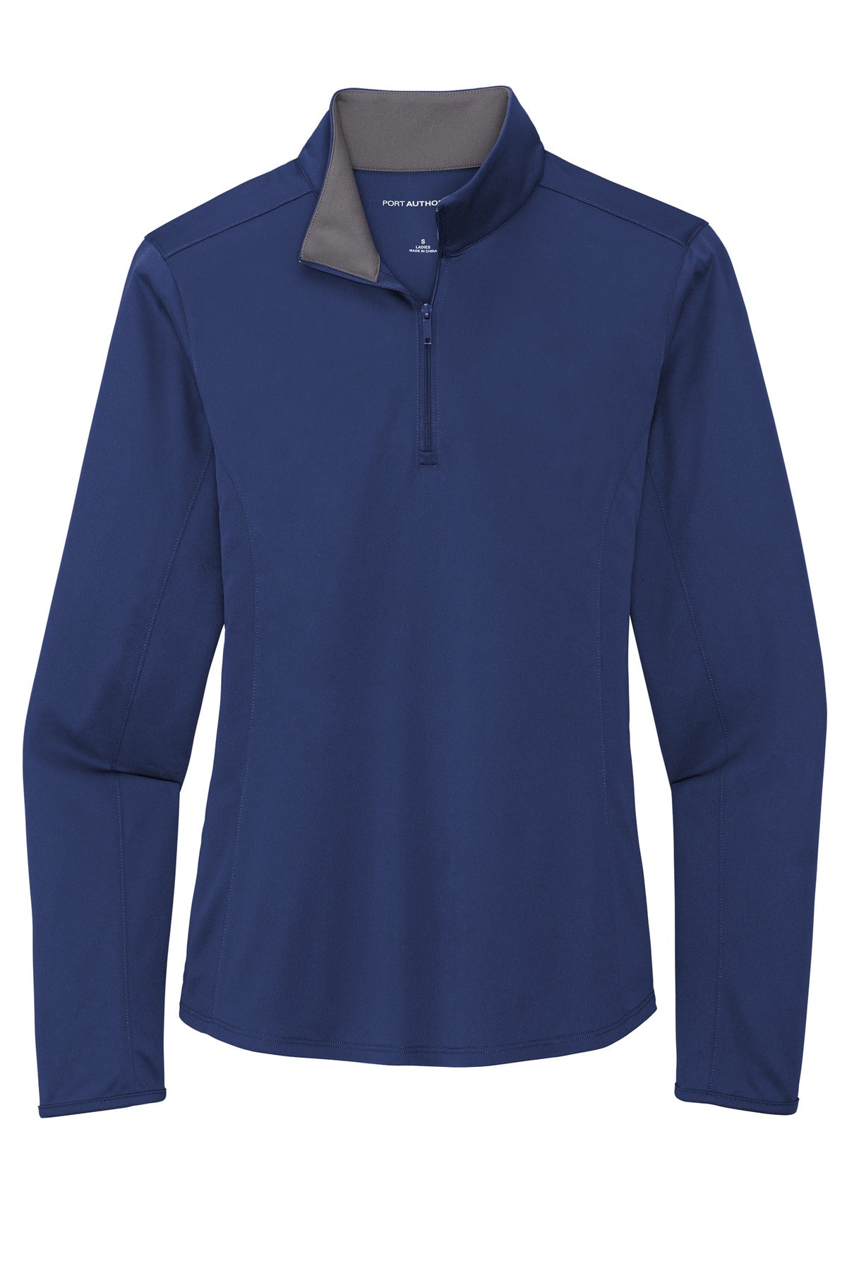 Front View of Royal/Steel Gy Port Authority Women's Silk Touch Performance 1/4-Zip LK584