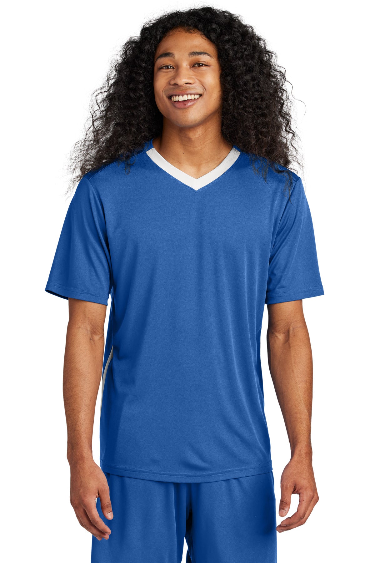 Front View of Royal/Wht Sport-Tek Competitor United V-Neck ST101