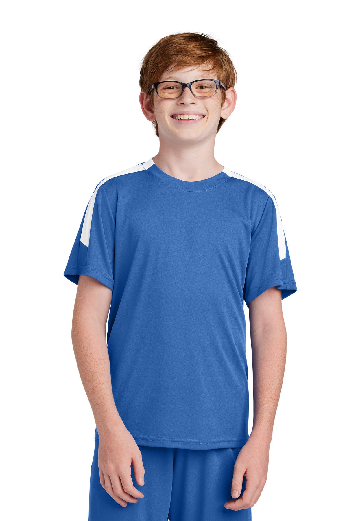 Front View of Royal/Wht Sport-Tek Youth Competitor United Crew YST100