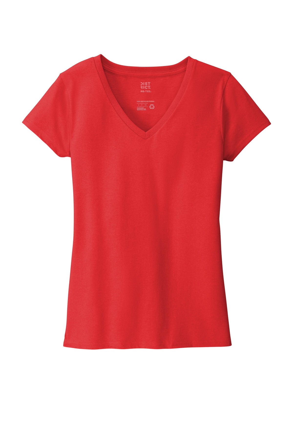 Front View of Ruby Red District Women's Re-Tee V-Neck DT8001