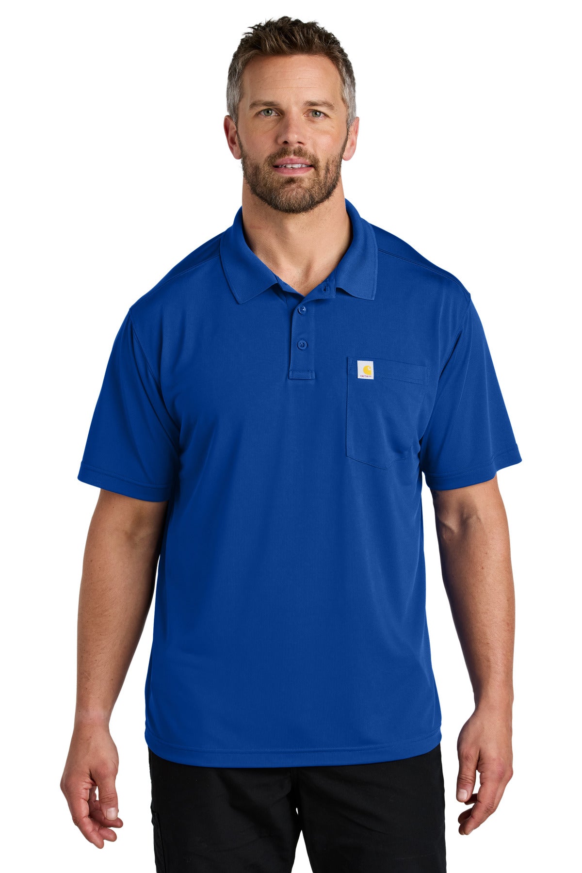 Front View of RylGlassBl Carhartt Force Snag-Resistant Pocket Polo CT106880
