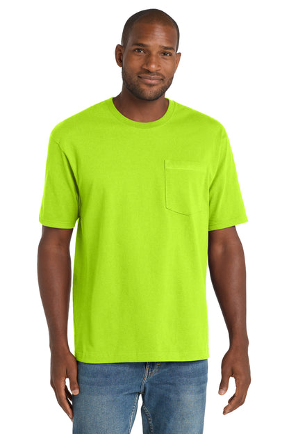 Front View of Safety Green CornerStone Workwear Pocket Tee CS430