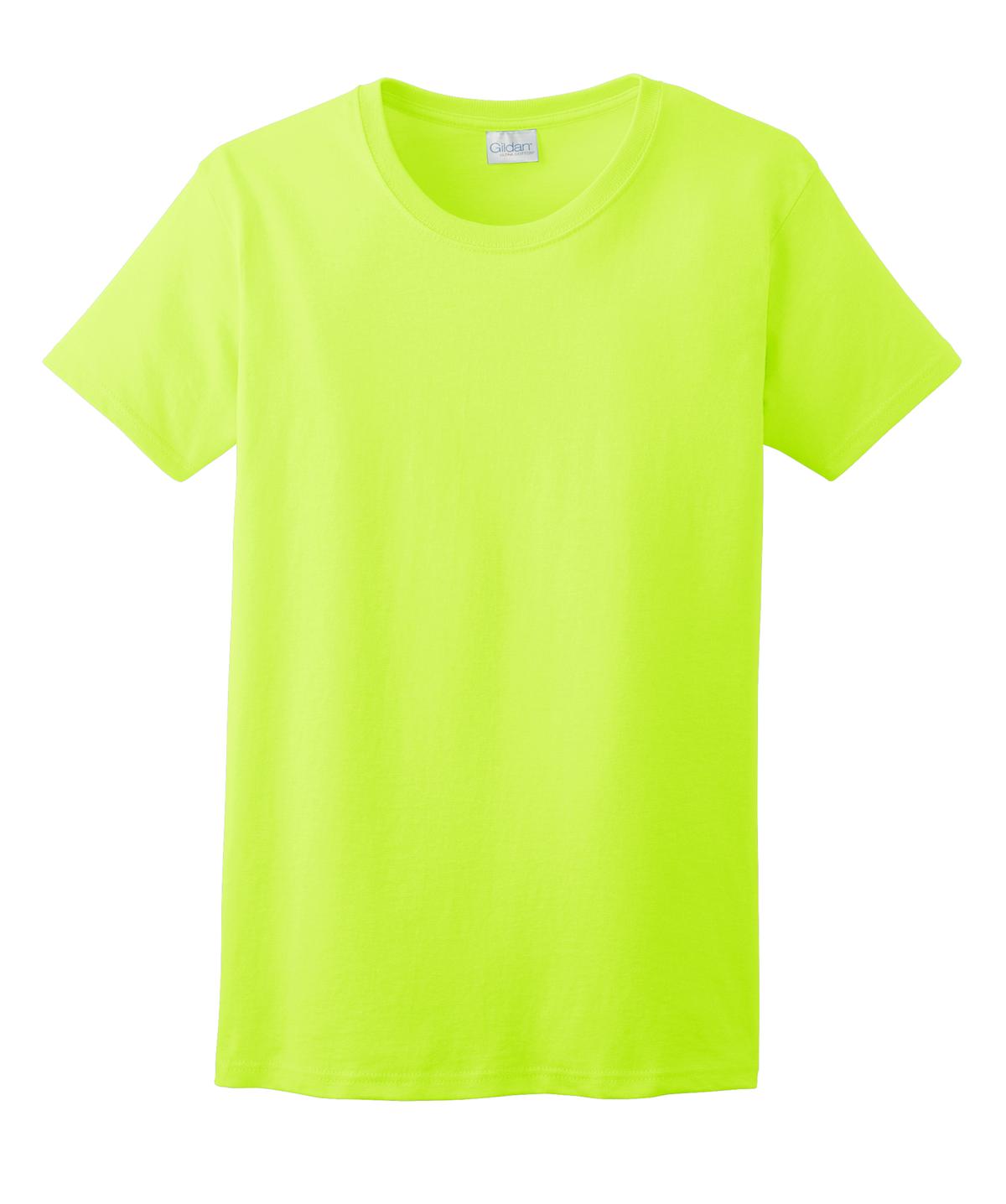 Front View of Safety Green Gildan Women's Ultra Cotton 100% US Cotton T-Shirt. 2000L