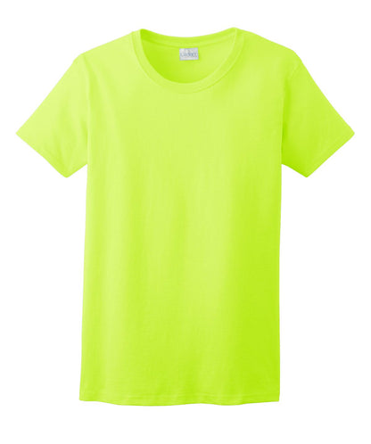 Front View of Safety Green Gildan Women's Ultra Cotton 100% US Cotton T-Shirt. 2000L