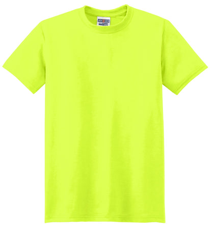 Front View of Safety Green Jerzees Dri-Power 100% Polyester T-Shirt. 21M